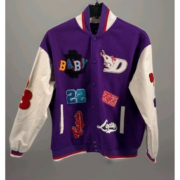 Dababy x BoohooMAN Oversized Loyalty Varsity Purple Bomber Jacket XS NWT A500 - Picture 3 of 13